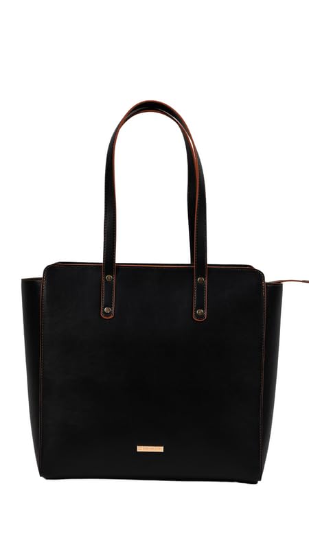 The Gusto Beyond Plus Genuine Vegan Leather Tote Bags for Women|Ladies Stylish Faux Leather Shoulder Hand Bag with Zipper Closure|Office College Travel Casual Use- Black