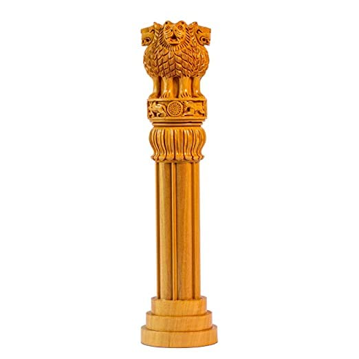 Vasu Creation Ashoka Pillar Wooden Decorative Statue, Hand Carved, 30 cm, Golden Brown (10inch)