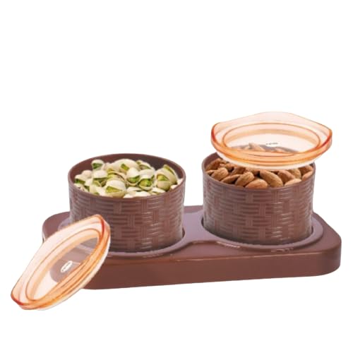 Porpoise Airtight DryFruit Serving Tray Set of 2 - Stylish and Decorative Home Decor for Snacks, Candies(Royal Kesar 2pc + Tray)