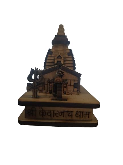 MAPPERZ Wooden Handcrafted Kedarnath Temple Decorative Showpiece Car Deshboard MDF Pine Wood Beautiful Kedarnath Dham(Beige, Set of 1)