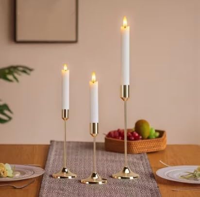 wisied Gold Taper Candle Holders: Tall Candlestick Holder for Table Centerpiece Set of 3 Metal Candles Stick Holders Stand Wedding Decor