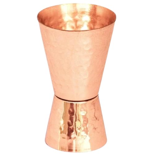 STREET MART Handcrafted Copper Jigger with Gift Set Peg Measure Cup, Double-Sided 30ml/60ml, Bar Tool peetal Jigger Engraved Design (1, Copper Hammered)