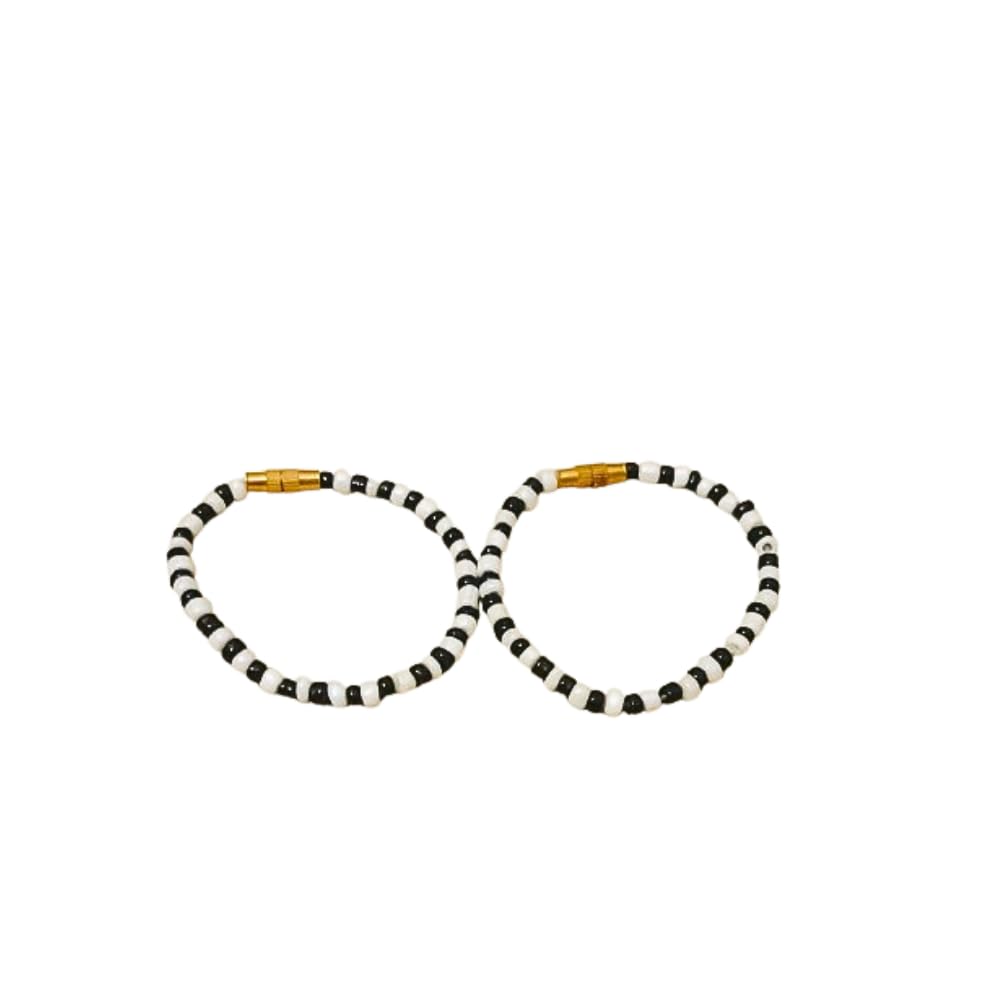 Unisex Adult Baby Evil Eye Protection Beads Bracelet (Handcrafted) – Black & White, Pack of 4 (0-3 Years)