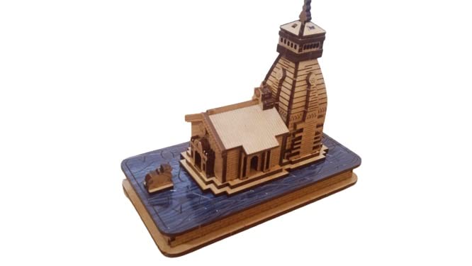 Handmade Wooden Miniature Kedarnath Temple 3D Model, 8 X 14 X 12 cm