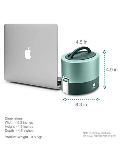 VAYA TYFFYN Lunch Box for Kids for School,Copper Finished Stainless Steel Tiffin Box, Insulated Tiffin Box for Office for Women, 600ml with 2 Leakproof Containers, Hot Lunch Box for Boys, Green