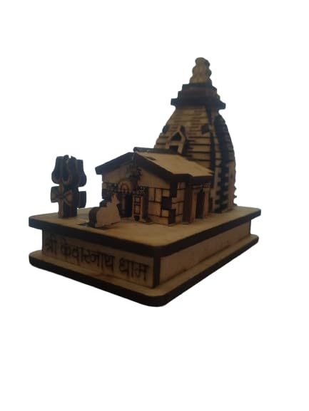 MAPPERZ Wooden Handcrafted Kedarnath Temple Decorative Showpiece Car Deshboard MDF Pine Wood Beautiful Kedarnath Dham(Beige, Set of 1)