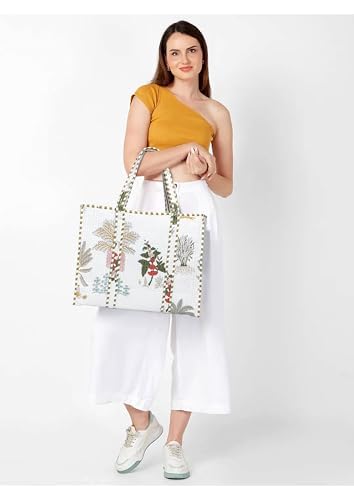 Yda fashion Quilted Cotton Tote Bag for Women & Men, 3 Layer Shopping Bag, Printed Reusable Grocery Tote, Lightweight Multipurpose Shoulder Handbag for Daily Use
