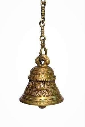 ARTVARKO Ethnic God Lord Vishnu Ghanta Dashavtar Engraved On Brass Metal Hanging Bell with Chain Big Ghanti for Mandir Pooja Home Décor Gift Door