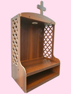Decorative Wooden Christian Prayer Temple with Cross Carved Panels LED Light and Storage