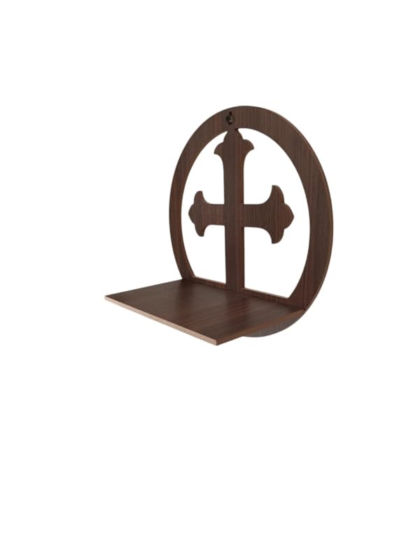 Wooden Wall Cross Shelf Temple,Round Shape Wooden Wall Christian Cross With Shelve For Home, Office.