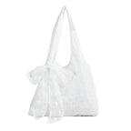 PALAY Lace Bow Shoulder Tote Bag, Floral Embroidered Slouchy Hobo for Women
