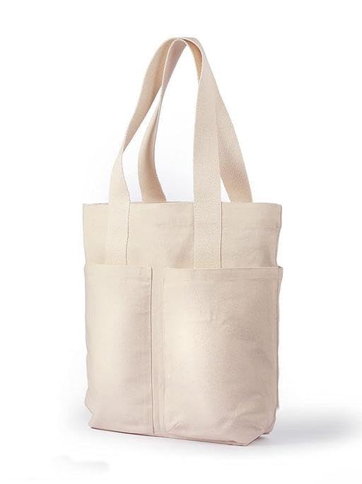 Aurbuy Cotton Tote Bags for Women, College Bag for girls With Inner & Outer Pockets, Utility Tote bags for Shopping, Travel & Daily use (Bag-4Pocket-Cream)