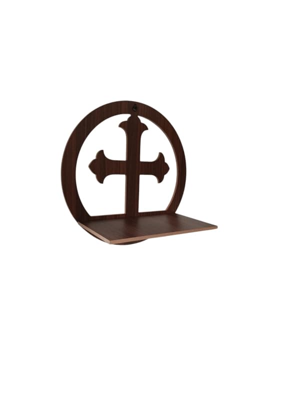 Wooden Wall Cross Shelf Temple,Round Shape Wooden Wall Christian Cross With Shelve For Home, Office.