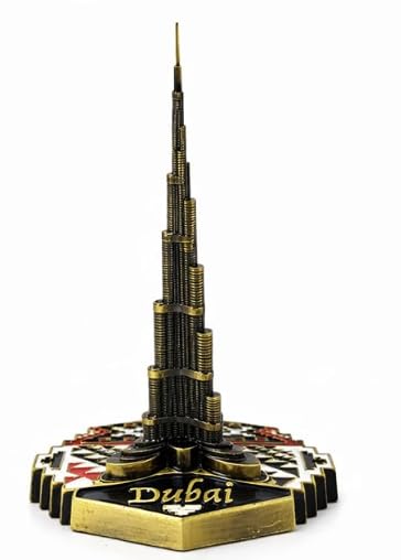 Burj Khalifa Miniature Model, Dubai Tower Replica, 19 cm Tall, Black and Gold Finish, Decorative Collectible (Red Bronze)