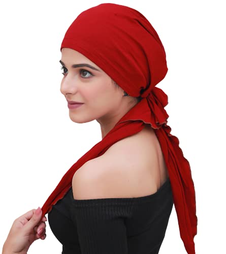 The Headscarves Bamboo Pre-tie Scarf for Women Stylish Headwear for Hair Loss, Alopecia & Chemotherapy Slip on Scarf Red Rose