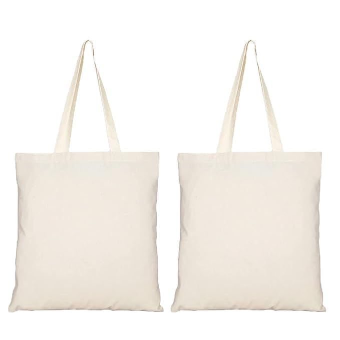 VPP Tote Bag - Reusable Cotton Bag - 44 cm Height * 36 cm Breadth with 30 cm Long Handle - Half White Color - 2pcs