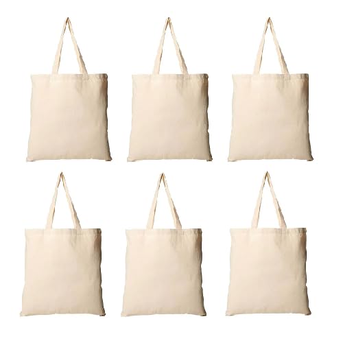 VARA Canvas Tote Bag for Women, Plain Tote Bag for painting with Zipper, Reusable Multi-Purpose Cotton Bags for School/Gym/Shopping (Pack of 6)