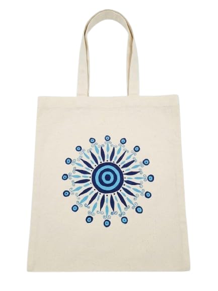POOJAUVEX Cotton Tote Bag with Blue Mandala Design – Reusable Shoulder Carry Bag for Shopping, Office, College, Travel & Everyday Use