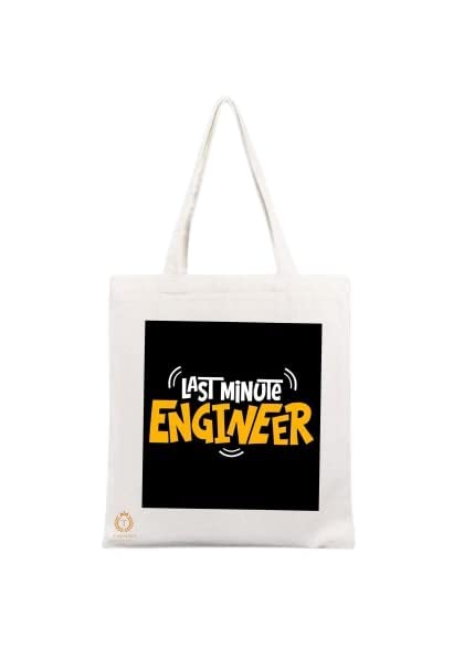 TAJNAN Reusable Tote Bags|100% Organic Cotton Grocery Bag|Eco-Friendly, Multi-Purpose Bag|Sturdy Canvas Bag with 15kgs Capacity | Multiple Stylish Designs,Pack of 1(Last Minute Engineer)