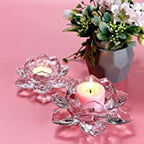 WQR Glass Lotus Flower Tea Light Candle Holder, Clear Glass, Perfect for Lighting Decoration, Corporate Gifts, Home Decor and Festivals Like Diwali, Christmas or Eid, Set of 1