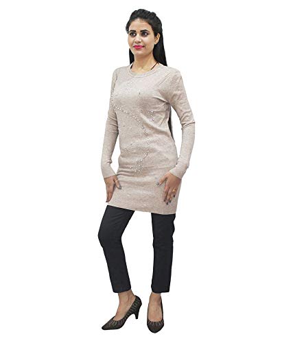 HAUTEMODA Woollen Regular Tops - Navy (Beige, Large)