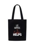 Mohini Dreams DOODLE Women Eco-Friendly Reusable Cotton Canvas Tote Bag | Inner & Outer Zip Pockets | Ideal for Travel, Shopping, College & Office Use | Caffine Shots, Black