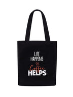 Mohini Dreams DOODLE Women Eco-Friendly Reusable Cotton Canvas Tote Bag | Inner & Outer Zip Pockets | Ideal for Travel, Shopping, College & Office Use | Caffine Shots, Black