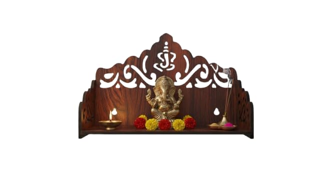 BerryBox Wood Hand Crafted Om Pattern Home Temple for Pooja Temple for Home and Office l Puja Mandir l Wooden Mandir l Compact Pooja Ghar Stand for Prayer Room, Living Room Decor (Design 3)