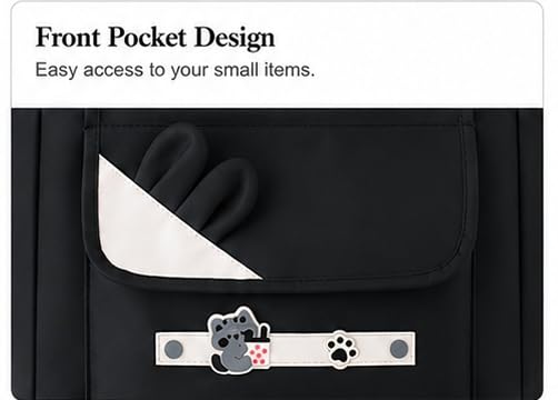 Valerie Large Tote Bag with Crossbody Strap for Women – Cute Cat Charm Canvas Shoulder Bag, Multi-Pocket Lightweight Handbag for School, College Work Shopping (Black)