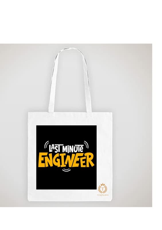 TAJNAN Reusable Tote Bags|100% Organic Cotton Grocery Bag|Eco-Friendly, Multi-Purpose Bag|Sturdy Canvas Bag with 15kgs Capacity | Multiple Stylish Designs,Pack of 1(Last Minute Engineer)