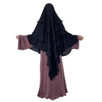 Triple Layer Khimar Hijab, Black Chiffon, Full Length Islamic Prayer Scarf