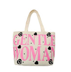 THE SACK CO. Large Canvas Tote Bag for Women, Tote Handbags for Women with Zipper for College, Shopping, Office (gntl women pink writing wht new)