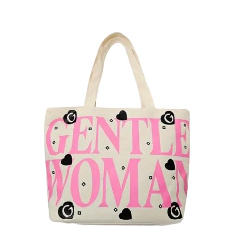 THE SACK CO. Large Canvas Tote Bag for Women, Tote Handbags for Women with Zipper for College, Shopping, Office (gntl women pink writing wht new)
