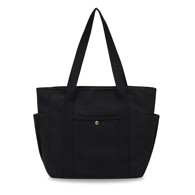 Kraptick Canvas Tote Bags, Stylish Shoulder Tote Bag Everyday Use For Women, Sylish Compact Tote Bag Perfect for Shopping (Black)