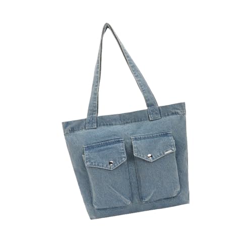 Eco Right Large Denim Tote Bag for Women, Denim Handbags for Women with Zipper, Sustainable Denim Tote for College with Inner & Outer Pockets, Shopping, Office, Travel