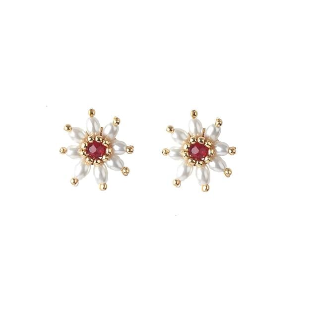 Anuradha Art Jewellery Elegant Golden Finish Floral Parijat Necklace with White Pearl Double Chain & Matching Maroon Ruby Stud Earrings | Artificial Mogra | Handmade Handcrafted Traditional Jewellery Set for Women & Girls (MAROON)