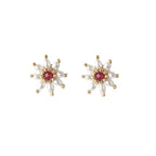 Anuradha Art Jewellery Elegant Golden Finish Floral Parijat Necklace with White Pearl Double Chain & Matching Maroon Ruby Stud Earrings | Artificial Mogra | Handmade Handcrafted Traditional Jewellery Set for Women & Girls (MAROON)