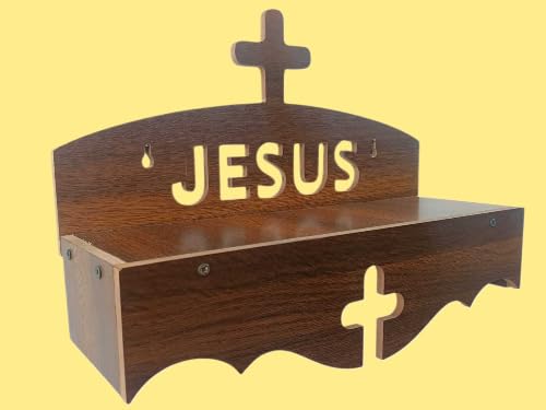 Modern Style Wooden Jesus Wall Shelf With Cross Symbol Suitable For Christian Home Prayer Room, Smooth Finish Durable Build Easy Wall Installation For Daily Worship Gifts Families Believers
