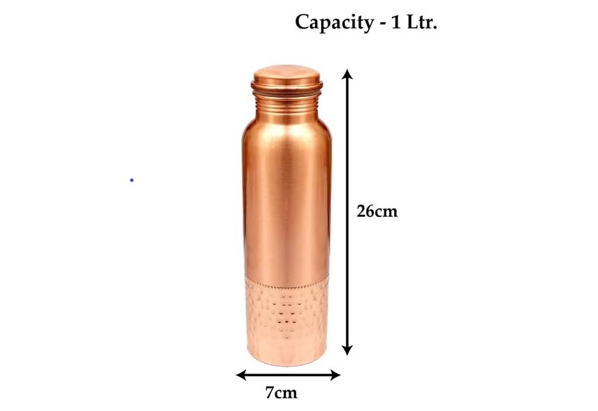 KC Pure Copper Water Bottle with Leak Proof Protection, Ayurveda and Yoga Health Benefits. (Half Hammered Design,1000ml)