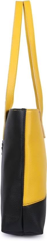 Nexeura Women’s Stylish Handbag | Premium PU Leather Tote Bag for Women | Large Capacity Shoulder Bag for Office, College & Daily Use (BLACK, YELLOW)