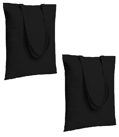 Women Tote Bag Black with Zipper | Large Capacity Canvas Shoulder Handbag | Stylish Reusable Shopping & Office Bag (Pack of 7)