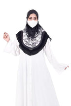 Markaz Hijab Printed Malaysian Instant Hijab for Women | Floral Border Design | Ready to Wear Modest Fashion Headscarf | Elegant Muslimah Style (BLACK, XXL (36))
