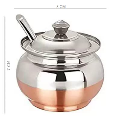ImegaZ Copper Coated Base Stainless Steel Ghee Pot with Spoon, Oil Jar, Oil Pot, Ghee Serving Jar/Container, Ghee Storage jar with spoon (100ml Pack of 1)