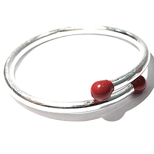 DHRUVS COLLECTION Exclusive 925 Single Piece of Pure Silver Adjustable Unisex Plain Pipe Baby Kada/Bangle with Red Color Balls For New Born Baby Boys and Baby Girls (New Born To 1 Year Baby)