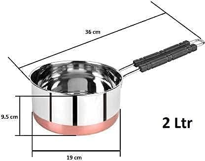 Padchaaya Copper Bottom Sauce Pan Tea Maker Milk Coffee pan bhgoni Stainless Steel Sauce Pan with Handle, Flat Base, Tea Pan, Milk Pan Tapeli Patila, Pot (Copper- 2 L)