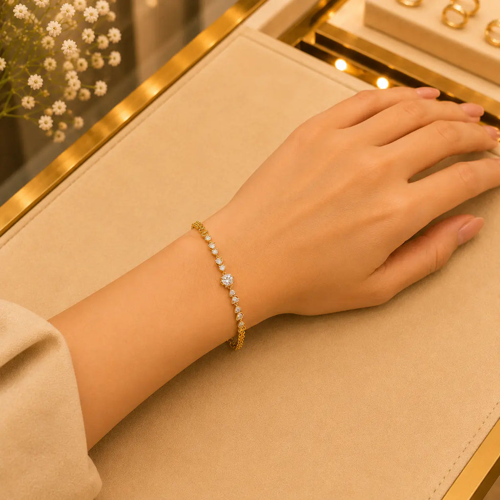 Leaf & Vine Tennis Bracelet for Women | CZ Stones, Gold-Tone Clasp Vedansh Craft