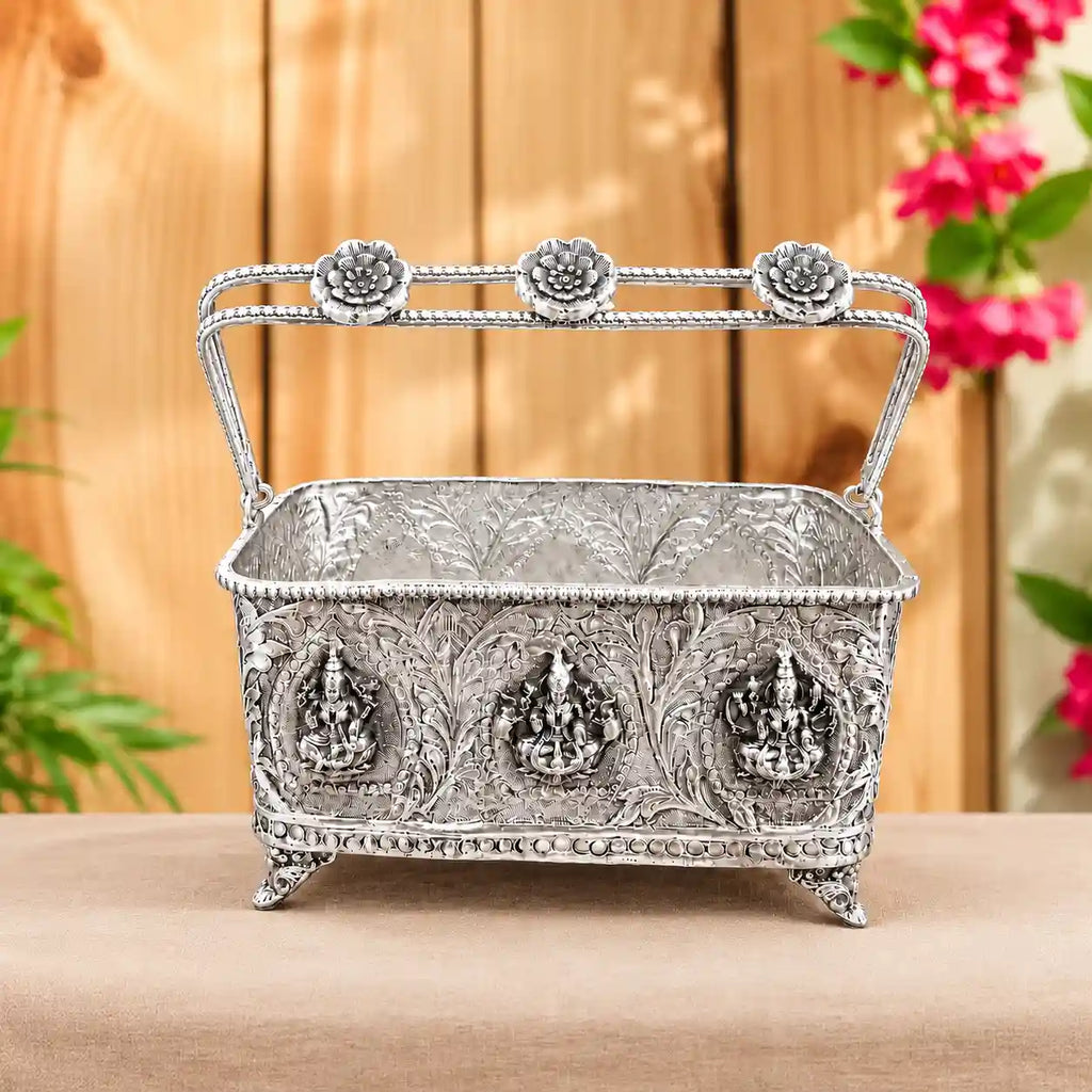 Brass Ashtalakshmi Basket With Handle And Leg (4 Inch) Vedansh Craft