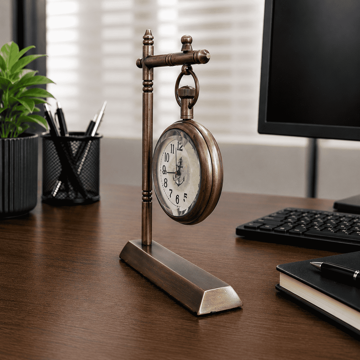 Brass Hanging Table Clock with Stand (5.5 Inch) Vedansh Craft