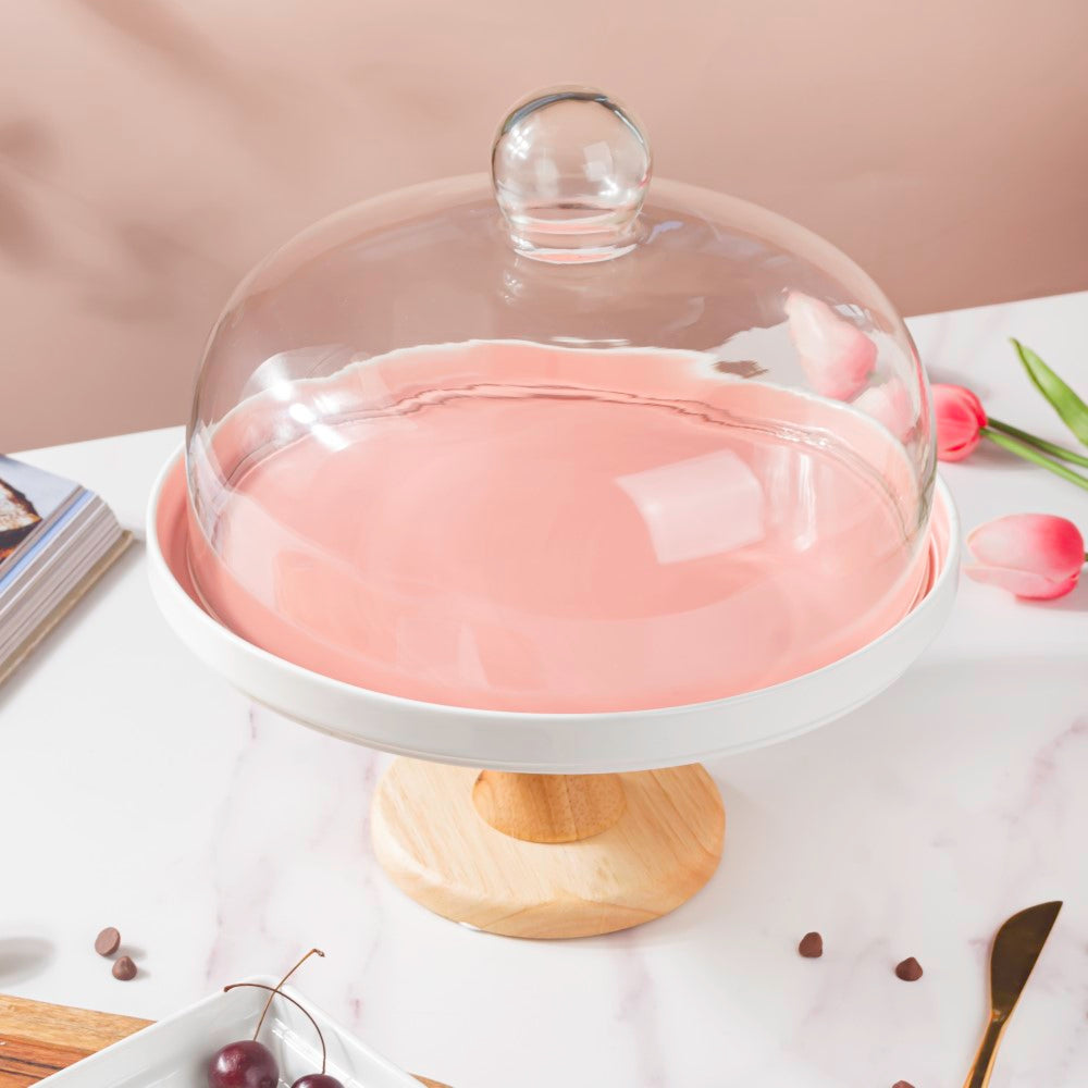 Cake Stand With Cloche Pink 9.5 Inch Nestasia