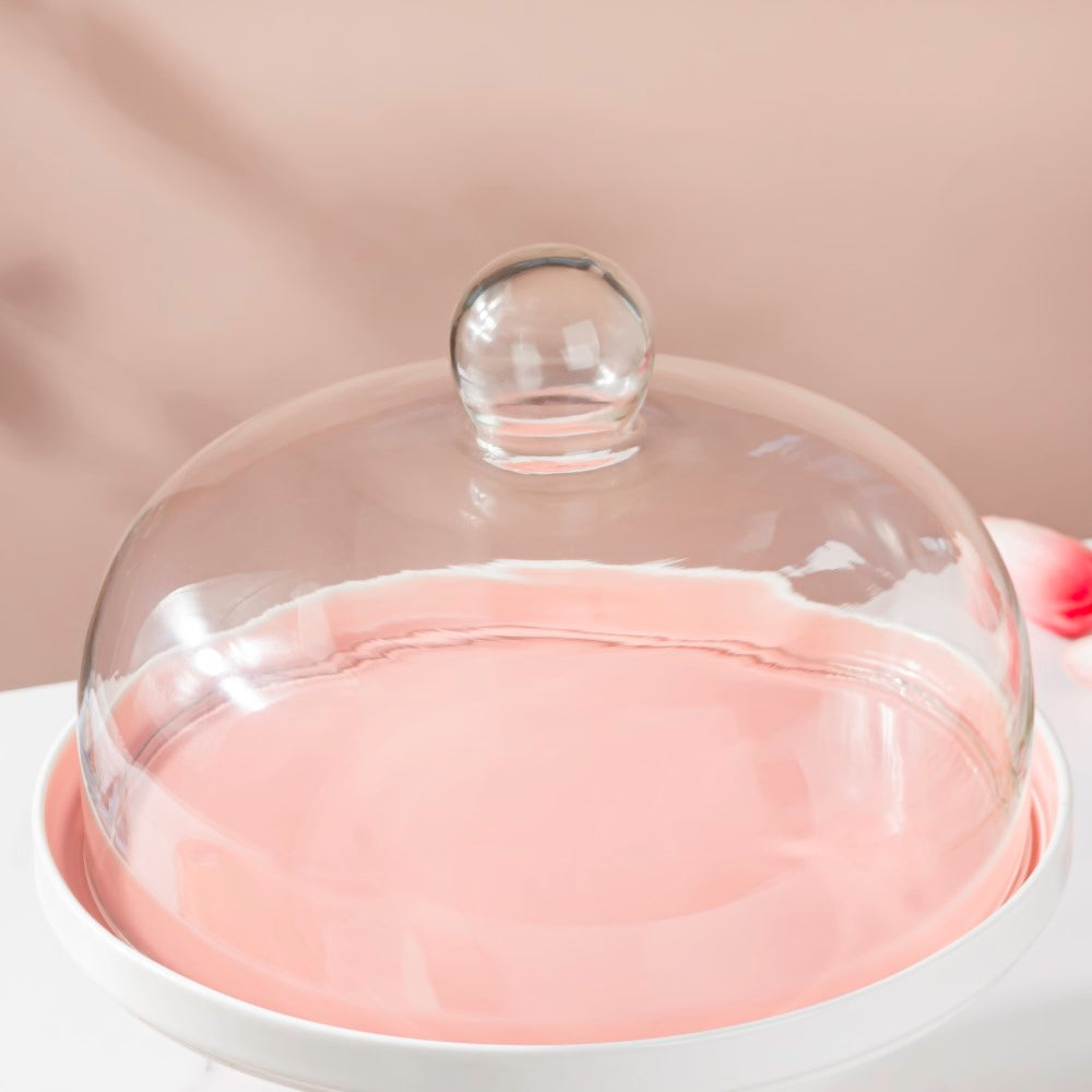 Cake Stand With Cloche Pink 9.5 Inch Nestasia